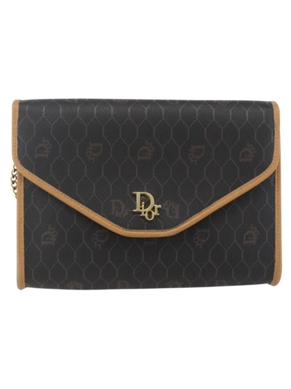 Authentic Christian Dior Honeycomb Canvas Chain Shoulder Bag Black Gold - Picture 9 of 16